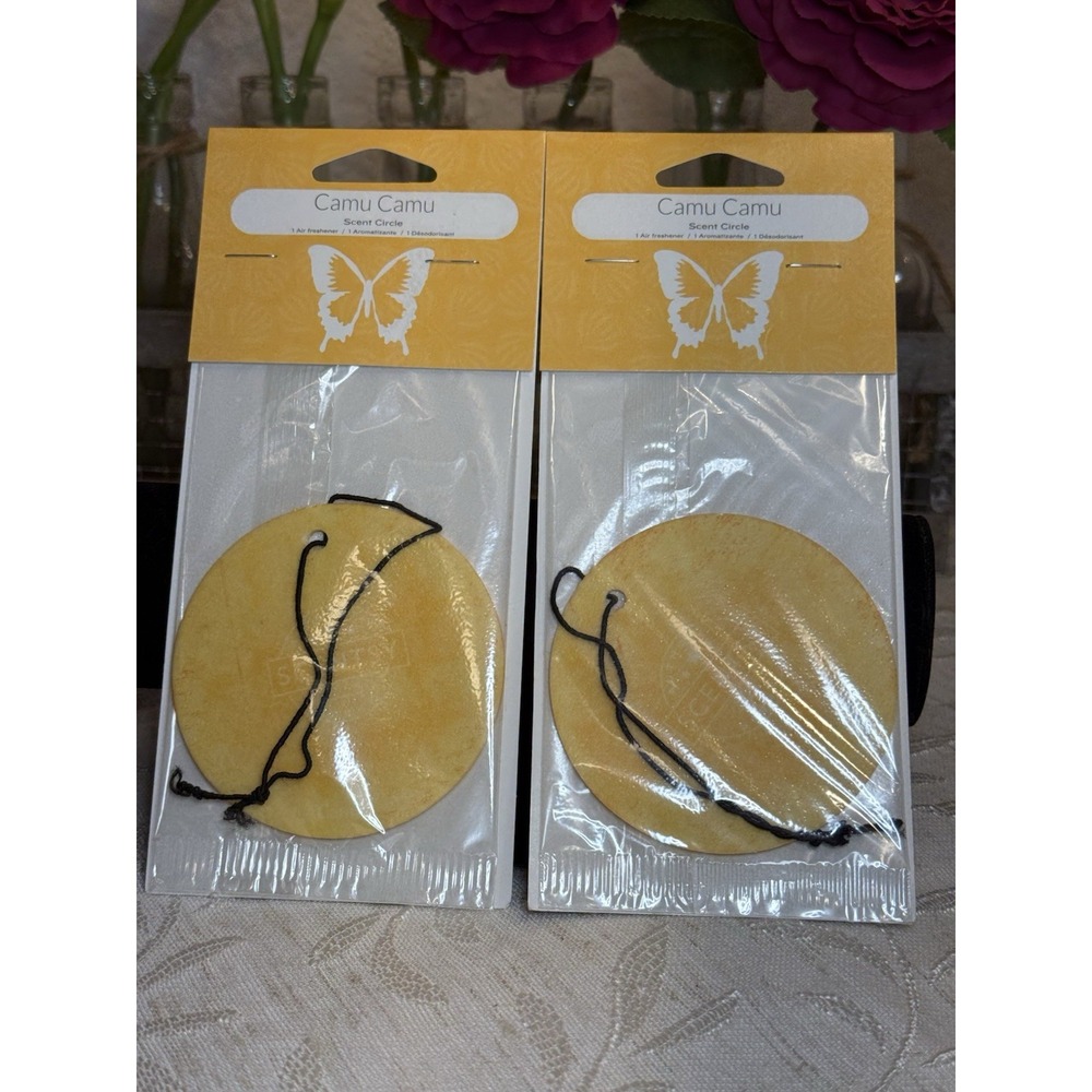 New Set Of 2 Scentsy Scent Circle Hanging Car Air Freshener Camu Camu. Discon.